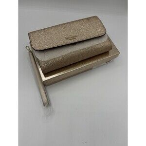 NEW Kate Spade Clutch Wristlet Womens Wallet Purse Card Zip Gold Sparkle Glitter